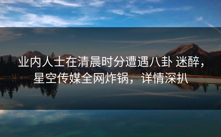 业内人士在清晨时分遭遇八卦 迷醉，星空传媒全网炸锅，详情深扒
